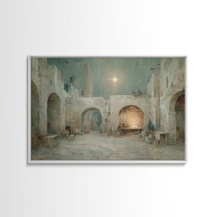 Holy Manger Light – Framed Canvas Print – Christian Art Canvas – Christian Wall Art – Christmas Art – Christian Christmas Art
