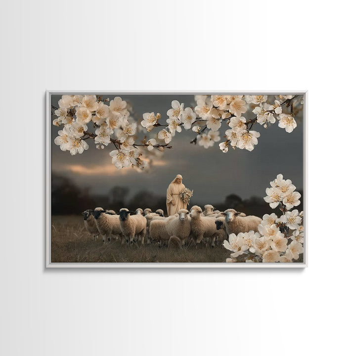 Shepherd’s Blossom Peace | Framed Canvas Print | Christian Wall Art | Jesus Art Print | Christian Art Canvas | Modern Christian Painting |