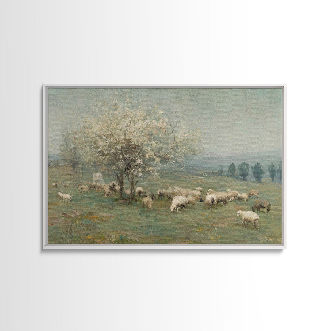 Springtime Shepherd Joy | Framed Canvas Print | Christian Art Canvas | Christian Wall Art | Vintage Christian Art | Christian Gift Ideas |