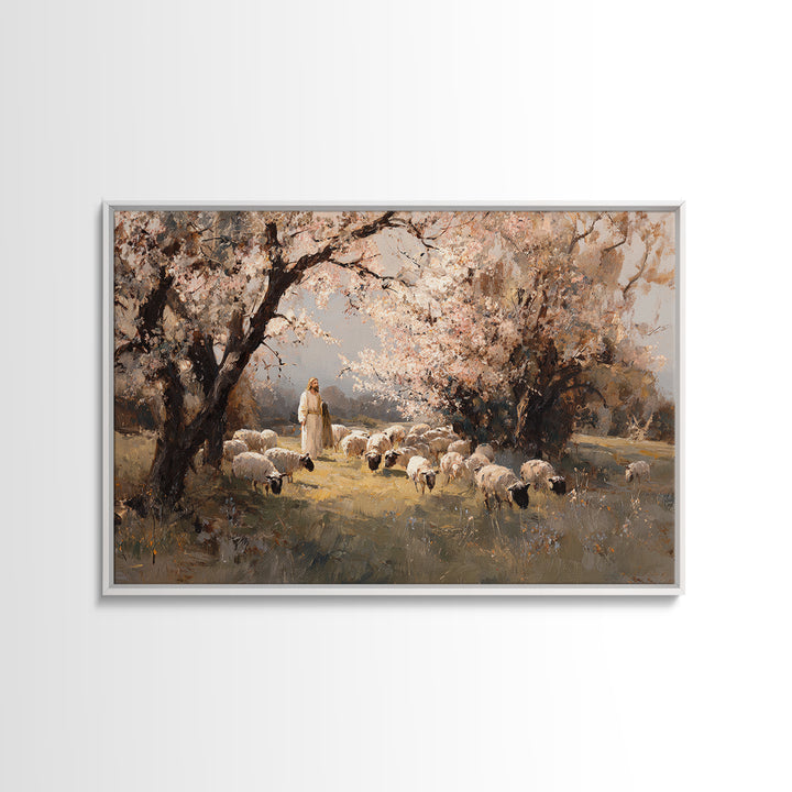 Blossom Shepherd Stillness, Framed Canvas Print, Christian Art Print, Christian Wall Art, Modern Christian Painting, Christian Art Canvas,