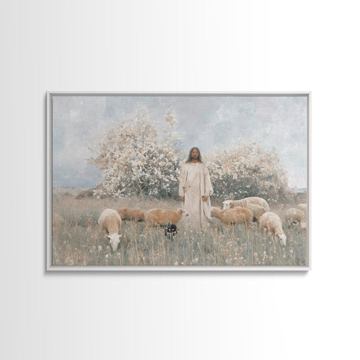 Blooming Shepherd Peace | Framed Canvas Print | Christian Wall Art | Christian Art Canvas | Minimalist Christian Art | Christian Painting |