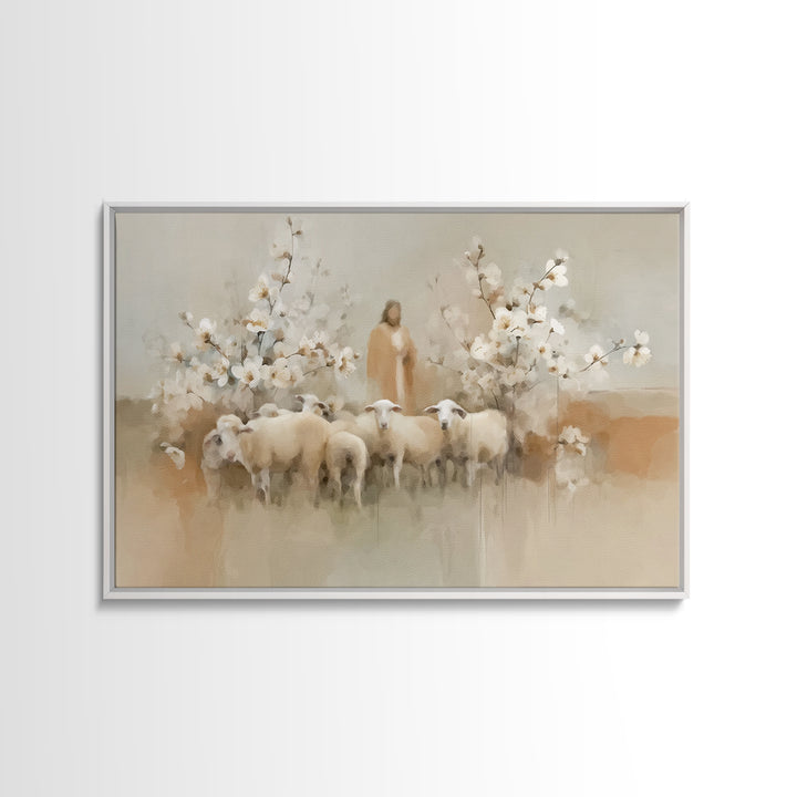 Flock Of Morning Grace, Framed Canvas Print, Christian Art Canvas, Christian Wall Art, Subtle Christian Art, Jesus Painting, Christian Gift