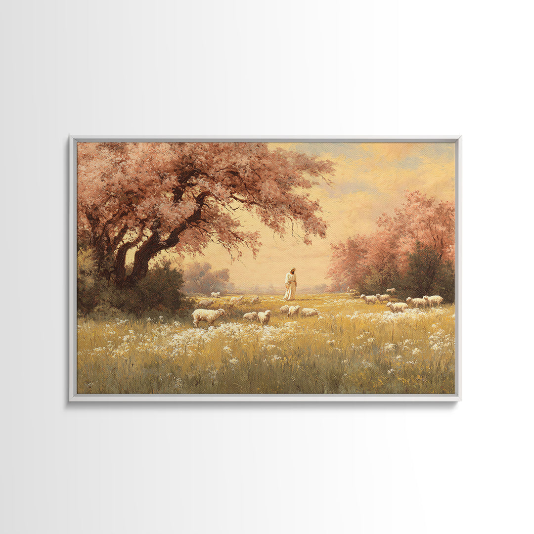 Golden Pasture Walk – Framed Canvas Print – Christian Wall Art – Christian Art Canvas – Christian Painting – Modern Christian Art – Christi
