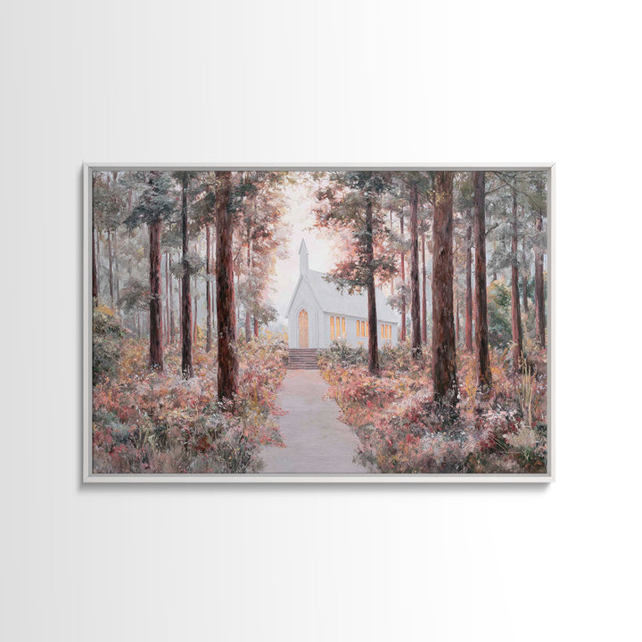 The Woodland Chapel – Framed Canvas Print – Christian Wall Art – Christian Art Canvas – Christian Painting – Christmas Art – Christian Deco