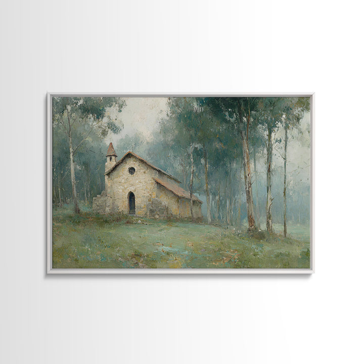 Old Stone Haven, Framed Canvas Print, Christian Art Print, Vintage Christian Art, Christian Wall Art, Christian Painting, Christmas Art, Ch