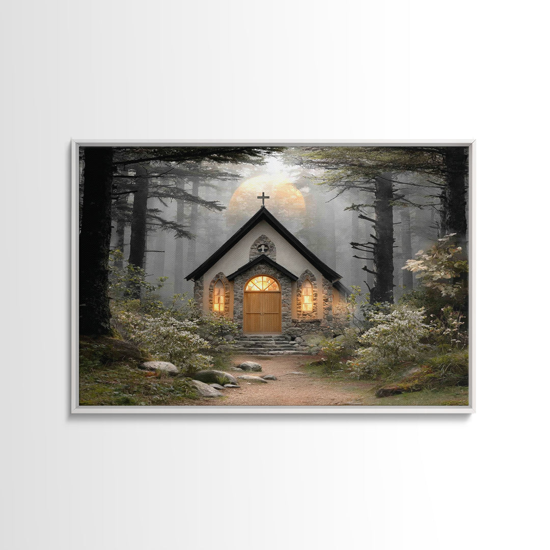 Forest Light Refuge | Framed Canvas Print | Christian Wall Art | Christian Art Work | Moody Christian Art | Christmas Wall Art | Christian