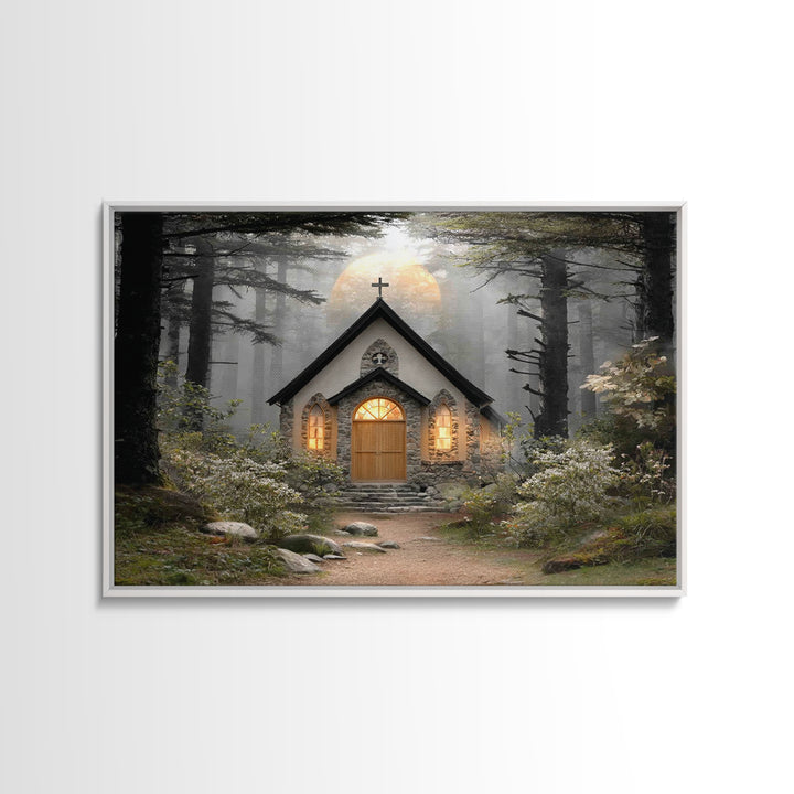 Forest Light Refuge | Framed Canvas Print | Christian Wall Art | Christian Art Work | Moody Christian Art | Christmas Wall Art | Christian