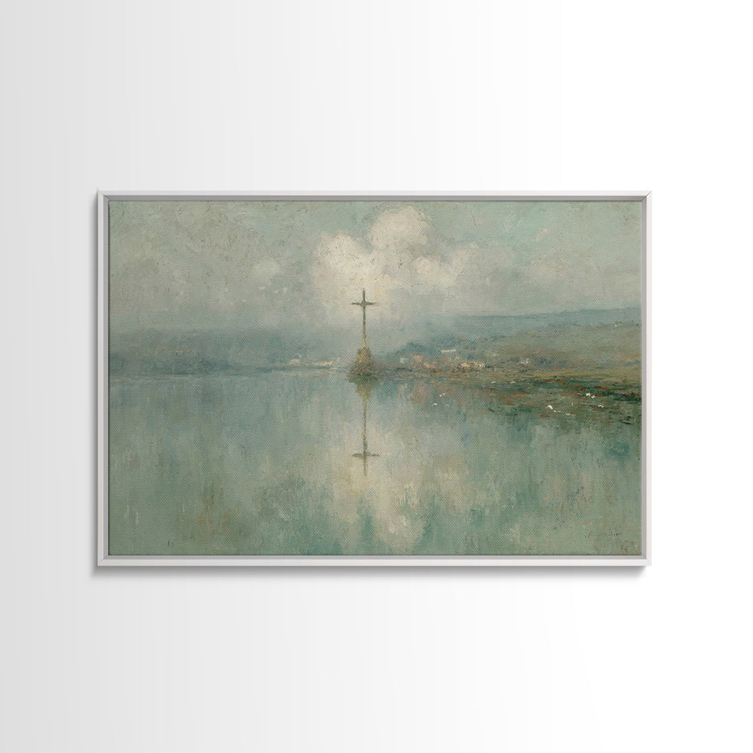 Cross Of Still Waters – Framed Canvas Print – Christian Wall Art – Christian Art Canvas – Subtle Christian Art – Christian Painting – Chris