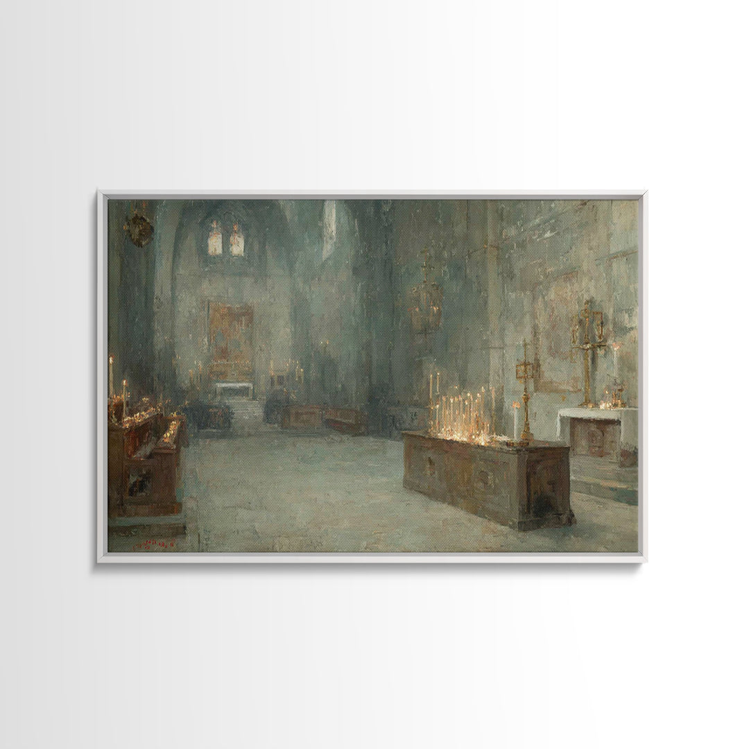 Sanctuary Of Candles, Framed Canvas Print, Christian Wall Art, Christian Art Canvas, Vintage Christian Art, Moody Christian Art, Christian