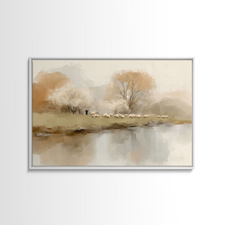 Shepherds In Bloom | Framed Canvas Print | Christian Wall Art | Christian Art Canvas | Pastoral Scenery | Christian Art Prints | Christian