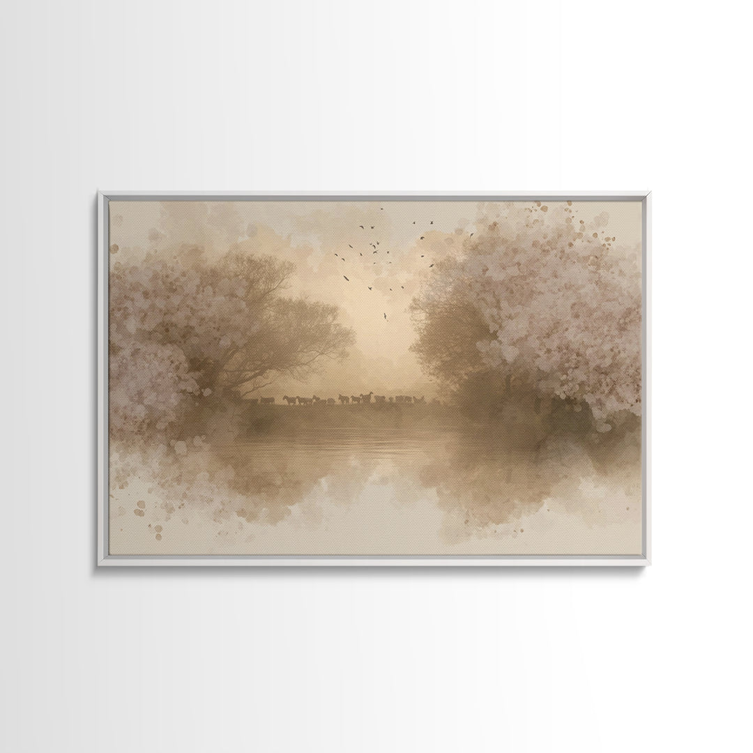 Flock At Dawn, Framed Canvas Print, Christian Wall Art, Christian Art Canvas, Subtle Christian Art, Christian Painting, Christian Gift
