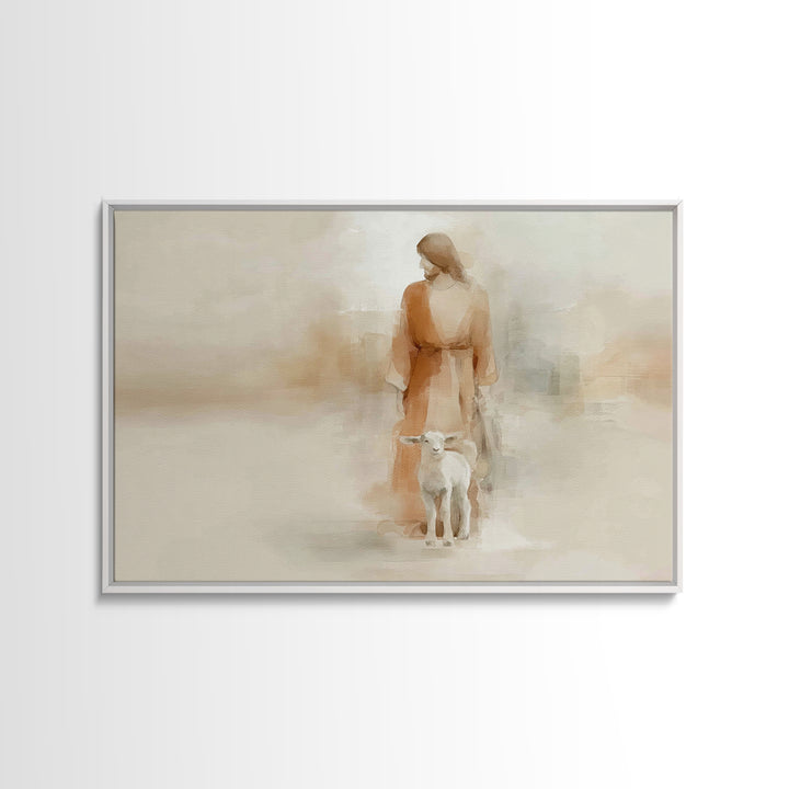 Gentle Shepherd Calm, Framed Canvas Print, Minimalist Christian Art, Christian Art Canvas, Christian Wall Art, Jesus Art Print, Christian D