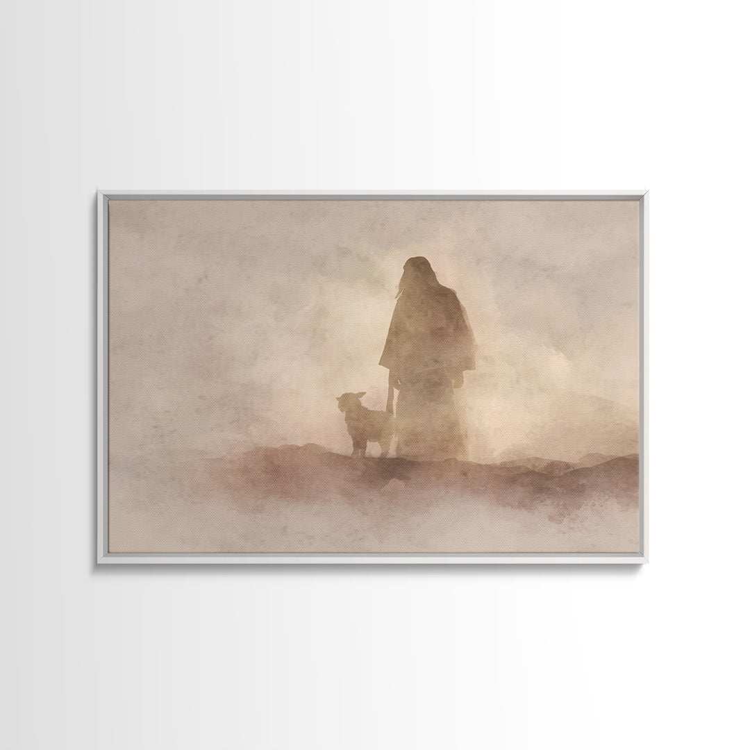 Shepherd In Stillness – Framed Canvas Print – Christian Wall Art – Christian Art Canvas – Moody Christian Art – Christian Art Painting – Ch