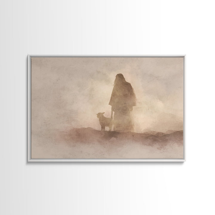 Shepherd In Stillness – Framed Canvas Print – Christian Wall Art – Christian Art Canvas – Moody Christian Art – Christian Art Painting – Ch