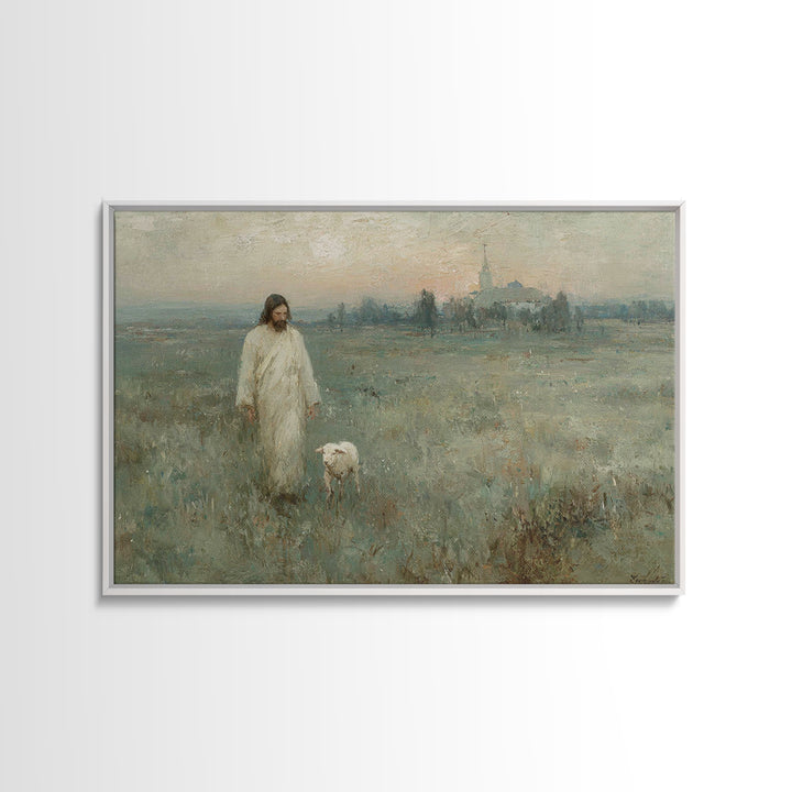 Shepherd At Sunrise, Framed Canvas Print, Christian Wall Art, Christian Art Canvas, Vintage Christian Art, Christian Painting, Christian Gi