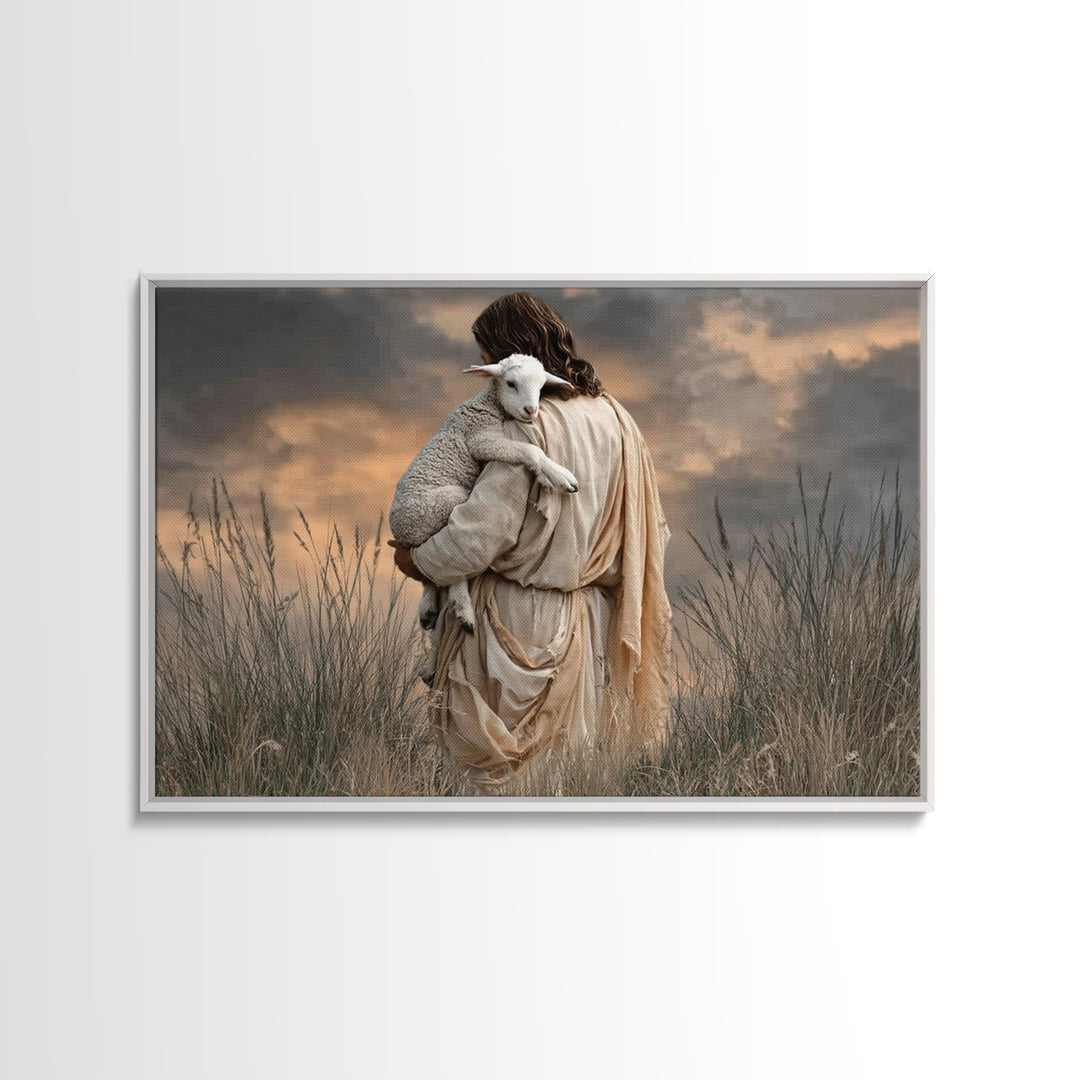 Held By The Shepherd | Framed Canvas Print | Jesus Painting | Christian Wall Art | Christian Art Canvas | Christian Decoration | Christian