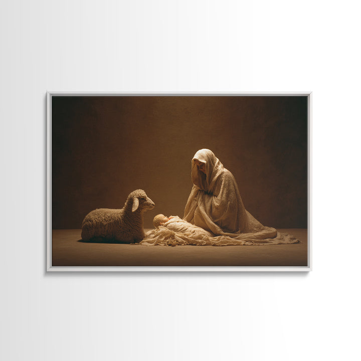 Starry Manger Peace, Framed Canvas Print, Christian Art Canvas, Christian Christmas Art, Jesus Painting, Christian Wall Art, Christmas Art