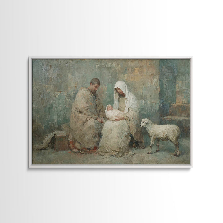Holy Family Warmth - Framed Canvas Print - Christian Art Canvas - Christmas Art Prints - Christian Wall Art - Jesus Art - Christian Christm