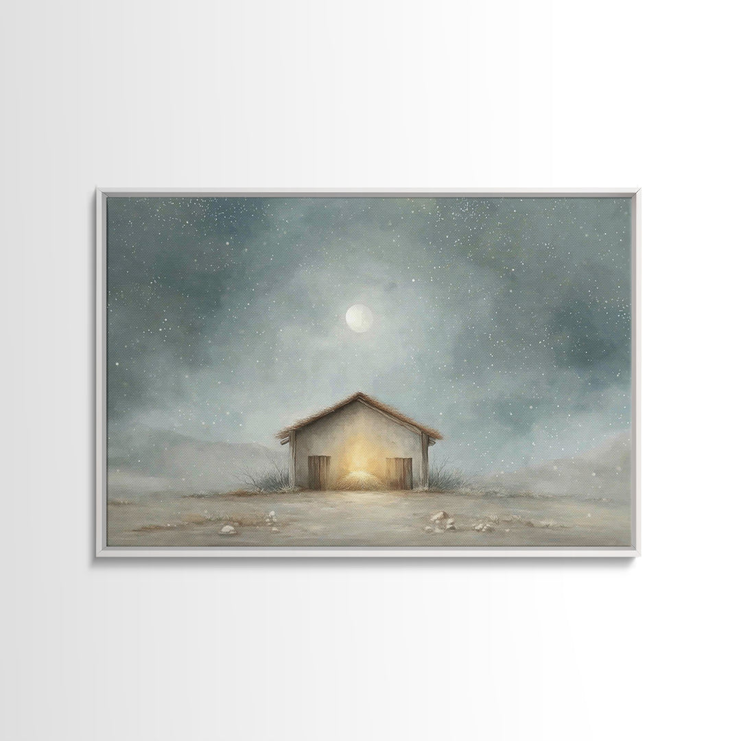 Guiding Star Stable – Framed Canvas Print – Christian Art Canvas – Christian Wall Art – Christmas Art Prints – Jesus Painting – Christian C