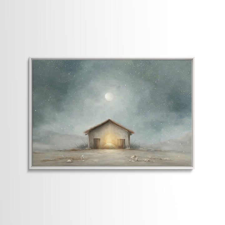 Guiding Star Stable – Framed Canvas Print – Christian Art Canvas – Christian Wall Art – Christmas Art Prints – Jesus Painting – Christian C