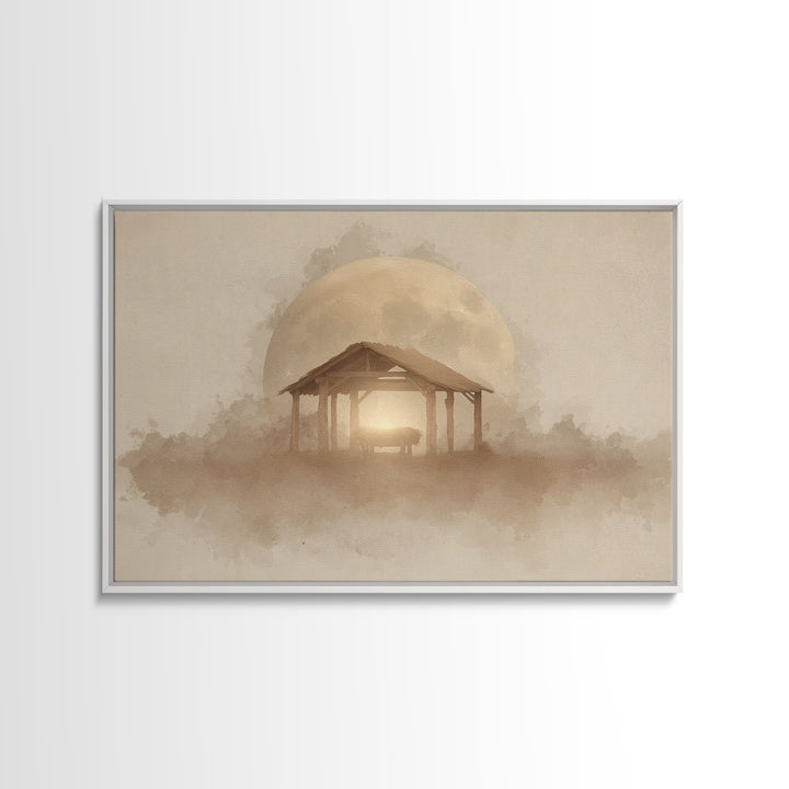 Silent Manger Moon – Framed Canvas Print – Christian Wall Art – Christmas Art Prints – Christian Art Canvas – Christian Christmas Art – Jes