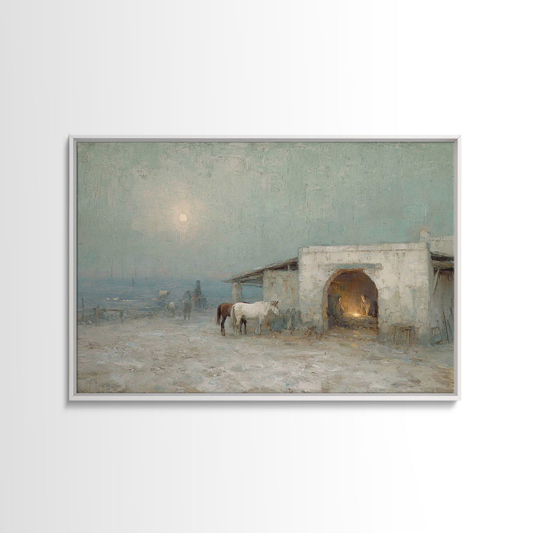 Pastoral Bethlehem Night – Framed Canvas Print – Christian Art Canvas – Christian Wall Art – Jesus Painting – Christmas Art Prints – Christ