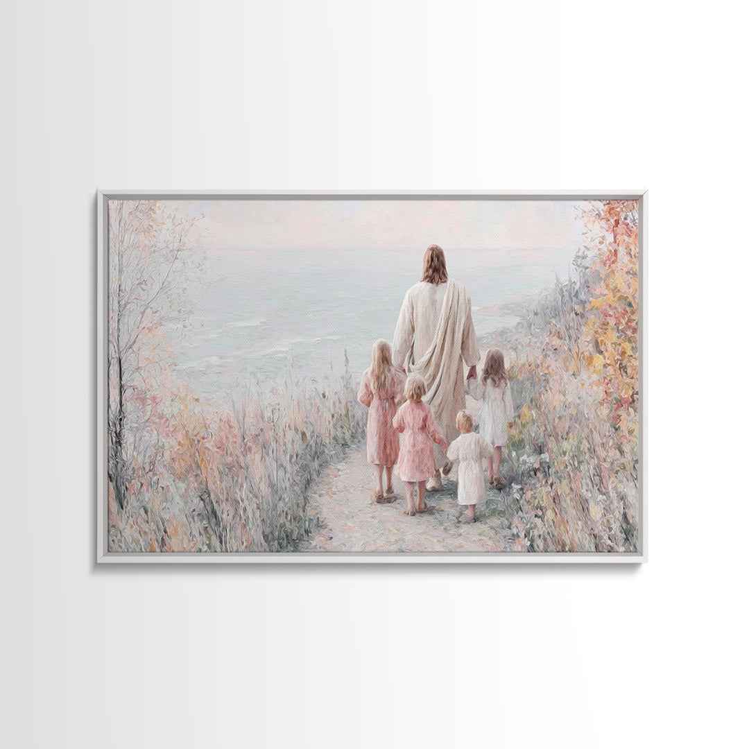 Walking In His Light, Framed Canvas Print, Christian Art Prints, Jesus Painting, Christian Wall Art, Christian Art Canvas, Christian Gift I