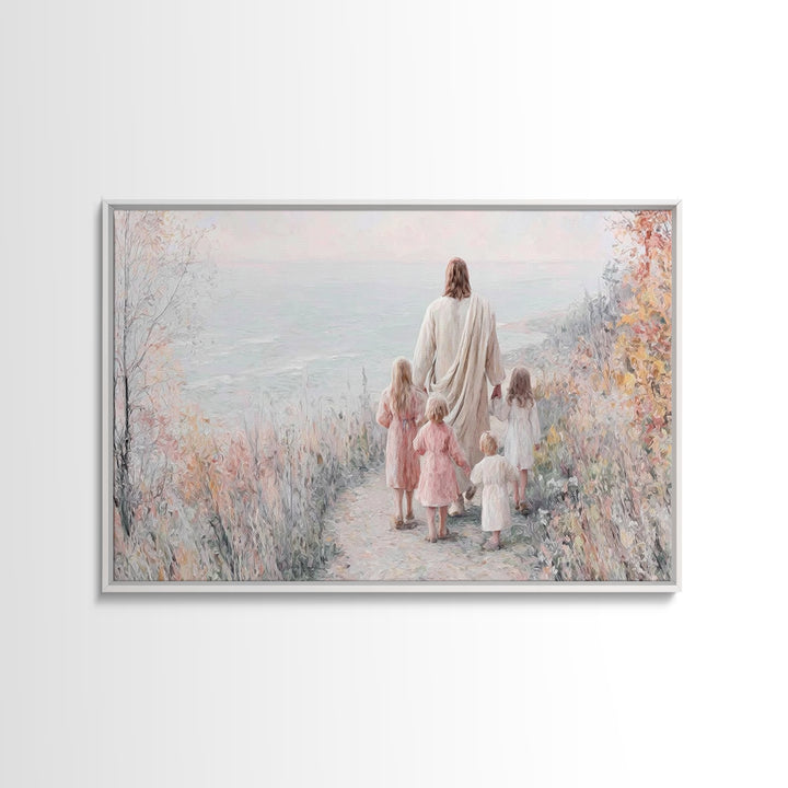 Walking In His Light, Framed Canvas Print, Christian Art Prints, Jesus Painting, Christian Wall Art, Christian Art Canvas, Christian Gift I