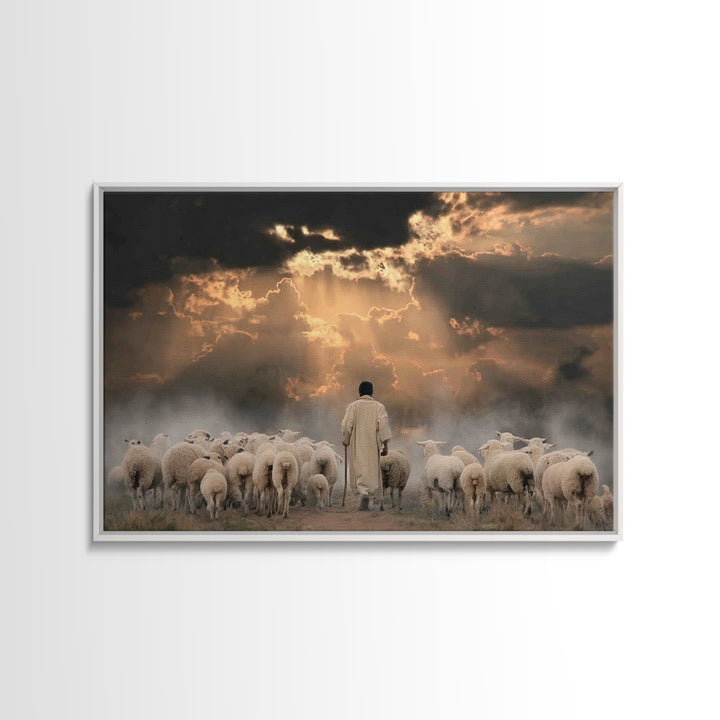 Shepherd’s Calling – Framed Canvas Print – Christian Wall Art – Jesus Painting – Christian Art Canvas – Christian Gift – Moody Christian Ar