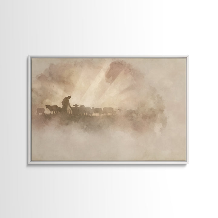 Gentle Shepherd – Framed Canvas Print – Christian Art Canvas – Jesus Painting – Christian Wall Art – Christian Gift Ideas – Vintage Christi