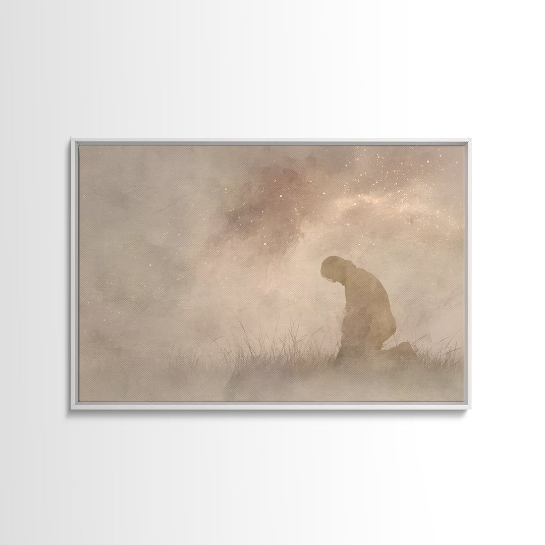 Kneeling Grace – Framed Canvas Print – Christian Art Canvas – Christian Wall Art – Minimalist Christian Art – Christian Gift – Jesus Painti