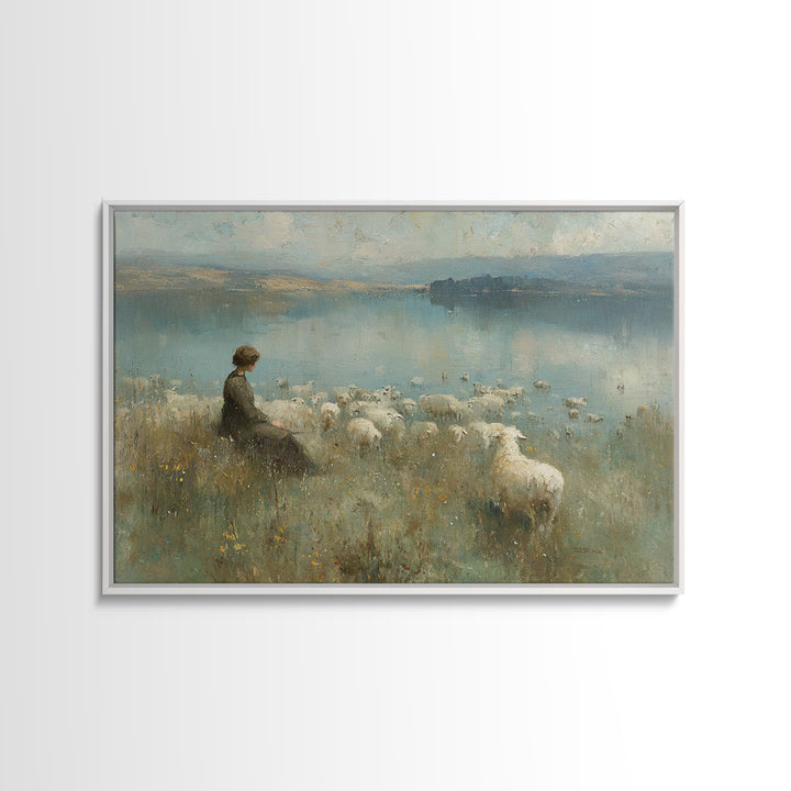 Lake Of Calm – Framed Canvas Print – Christian Wall Art – Christian Art Canvas – Christian Painting – Vintage Christian Art – Christian Gif