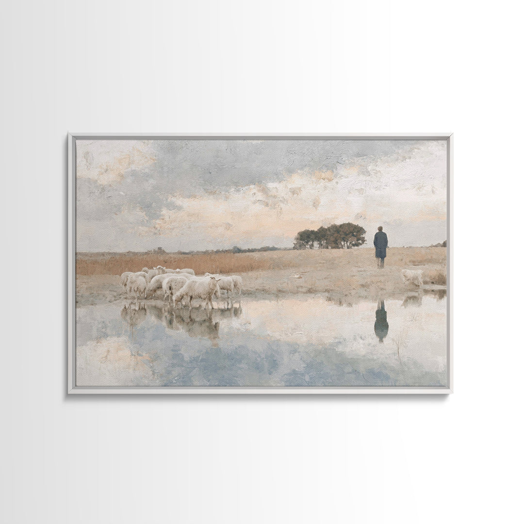 Silent Shepherd Path – Framed Canvas Print – Christian Wall Art – Christian Art Canvas – Jesus Painting – Pastoral Scenery – Christian Chri