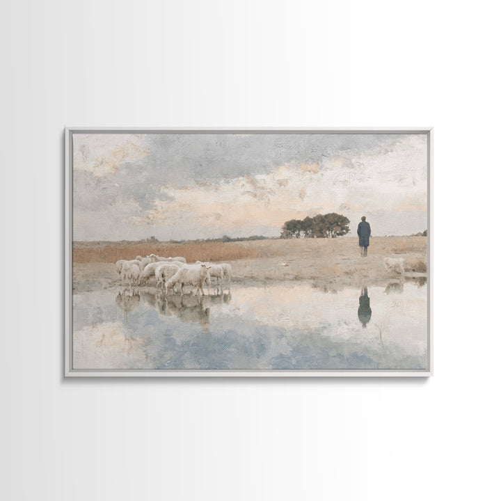 Silent Shepherd Path – Framed Canvas Print – Christian Wall Art – Christian Art Canvas – Jesus Painting – Pastoral Scenery – Christian Chri