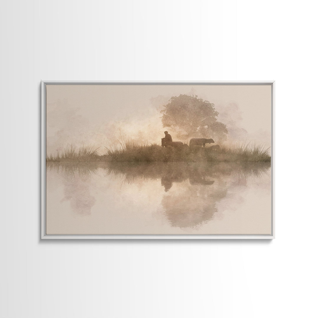 Morning Pasture Grace | Framed Canvas Print | Christian Art Canvas | Christian Christmas Art | Christian Wall Art | Jesus Painting | Subtle