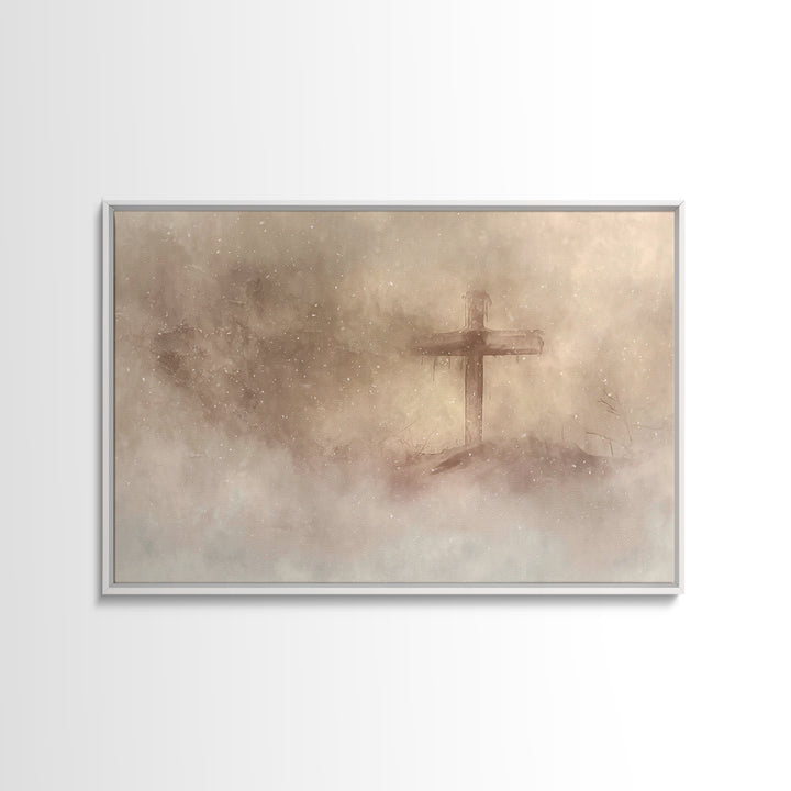 Silent Cross Snow – Framed Canvas Print – Christian Art Canvas – Christian Wall Art – Christian Christmas Art – Christian Gift Ideas – Subt