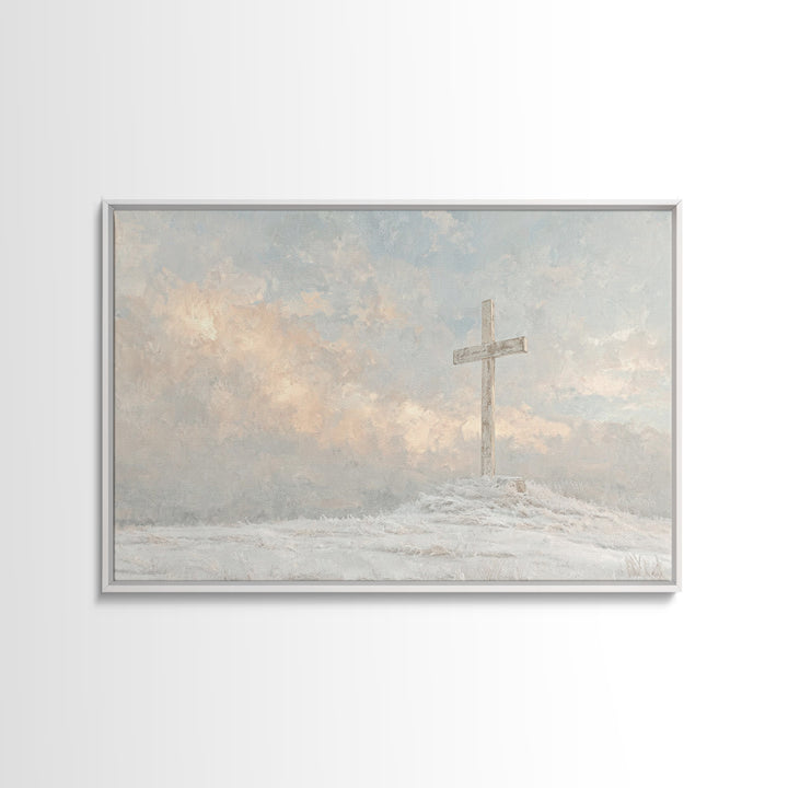 Winter Cross Hope – Framed Canvas Print – Christian Wall Art – Christian Art Canvas – Christian Christmas Art – Christian Gift Ideas – Subt