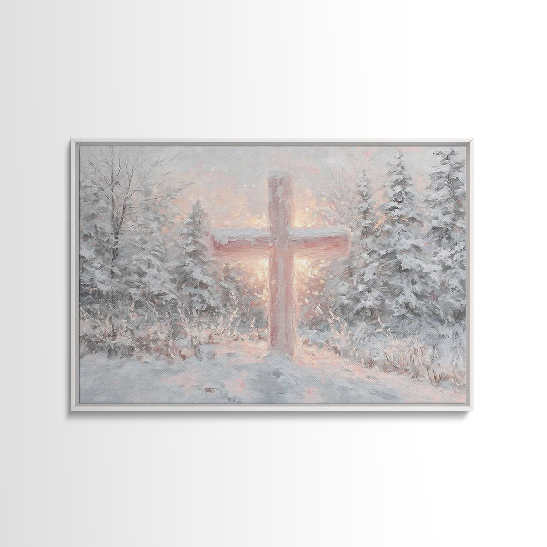 Snowlit Savior Light, Framed Canvas Print, Christian Art Canvas, Christian Christmas Art, Christian Wall Art, Christian Gift Ideas, Modern