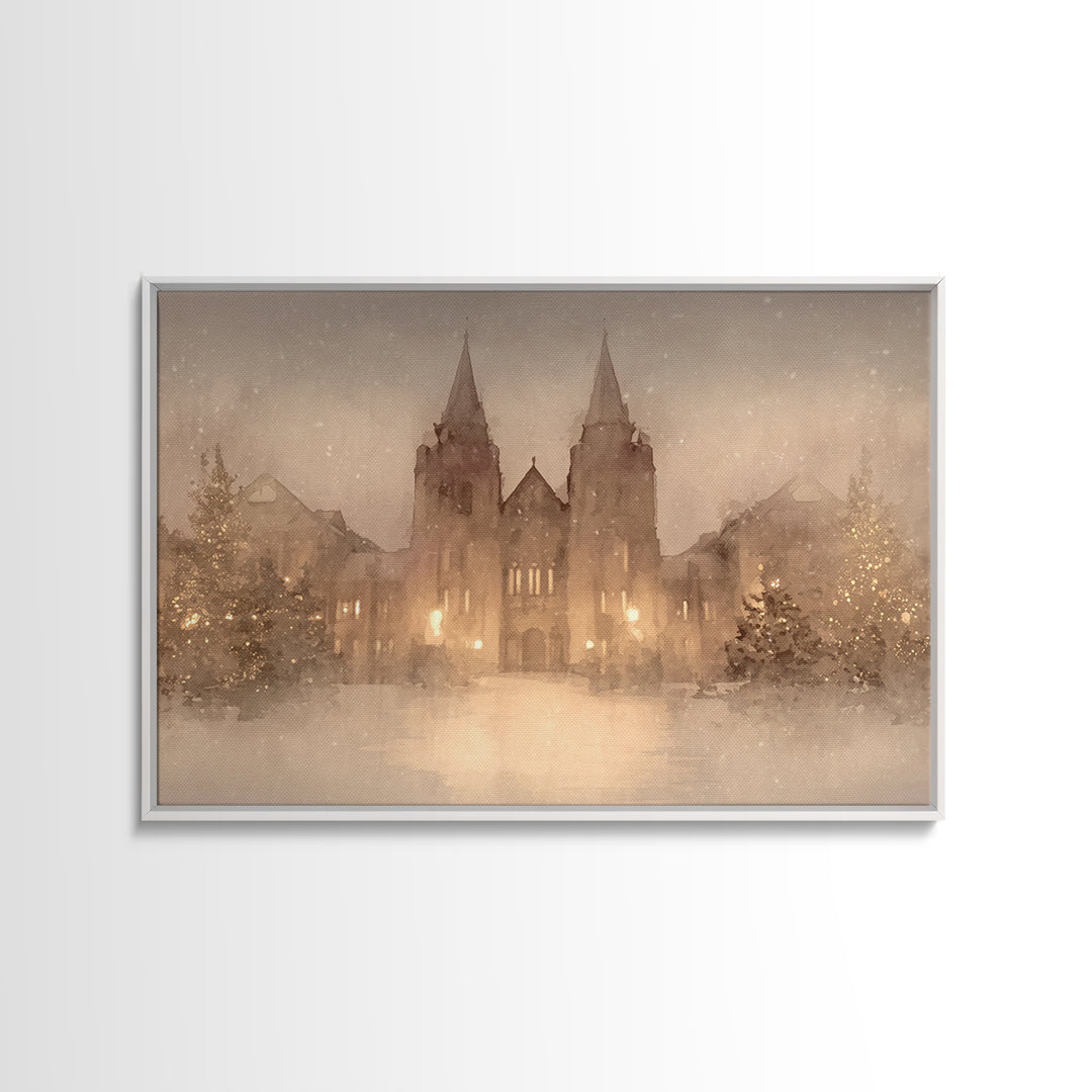 Cathedral Christmas Glow | Framed Canvas Print | Christmas Wall Art | Christian Christmas Art | Christian Art Canvas | Framed Christmas Art