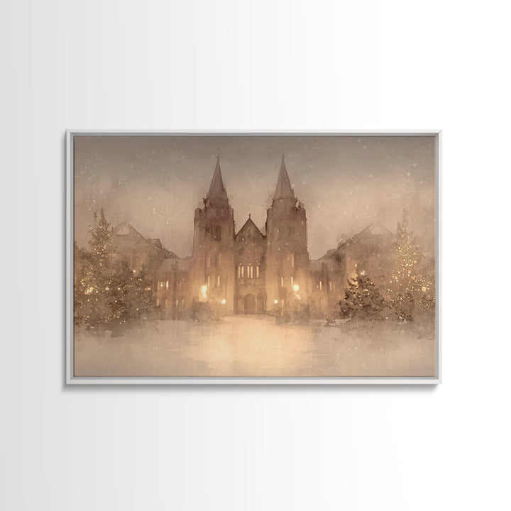 Cathedral Christmas Glow | Framed Canvas Print | Christmas Wall Art | Christian Christmas Art | Christian Art Canvas | Framed Christmas Art
