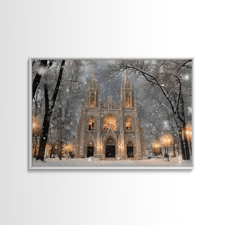 Winter Chapel Brilliance, Framed Canvas Print, Christian Christmas Art, Christmas Wall Art, Christian Art Canvas, Framed Christmas Art, Chr