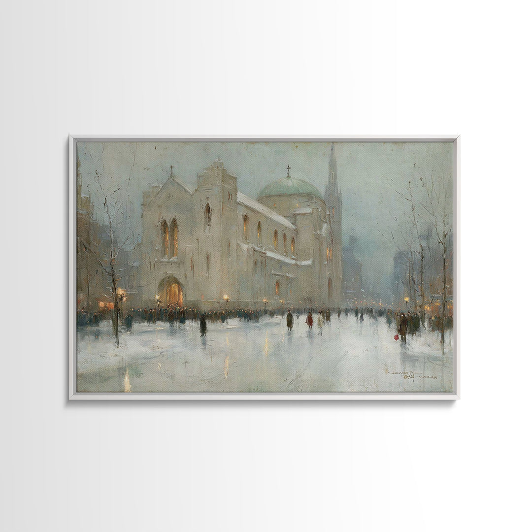 City Church Glow | Framed Canvas Print | Christmas Art Prints | Christian Christmas Art | Christian Art Canvas | Christmas Wall Art | Frame