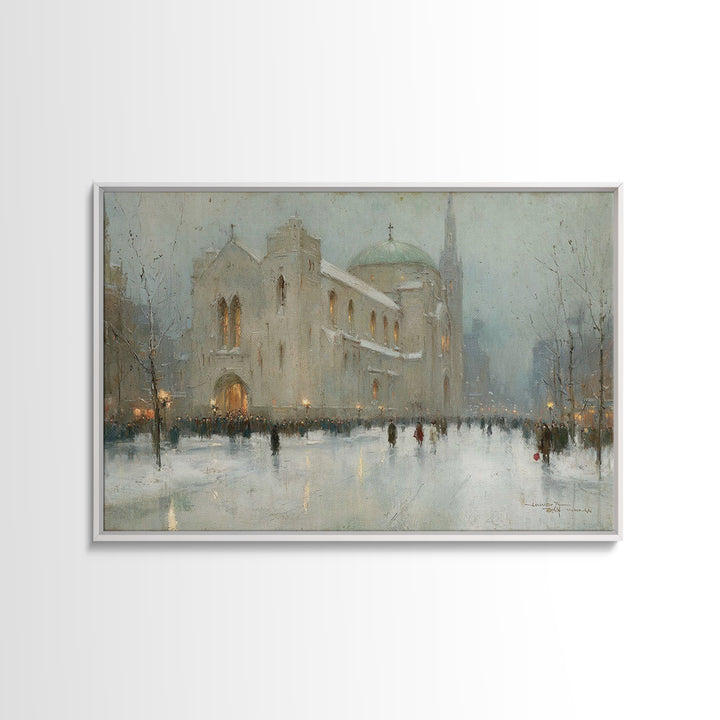 City Church Glow | Framed Canvas Print | Christmas Art Prints | Christian Christmas Art | Christian Art Canvas | Christmas Wall Art | Frame