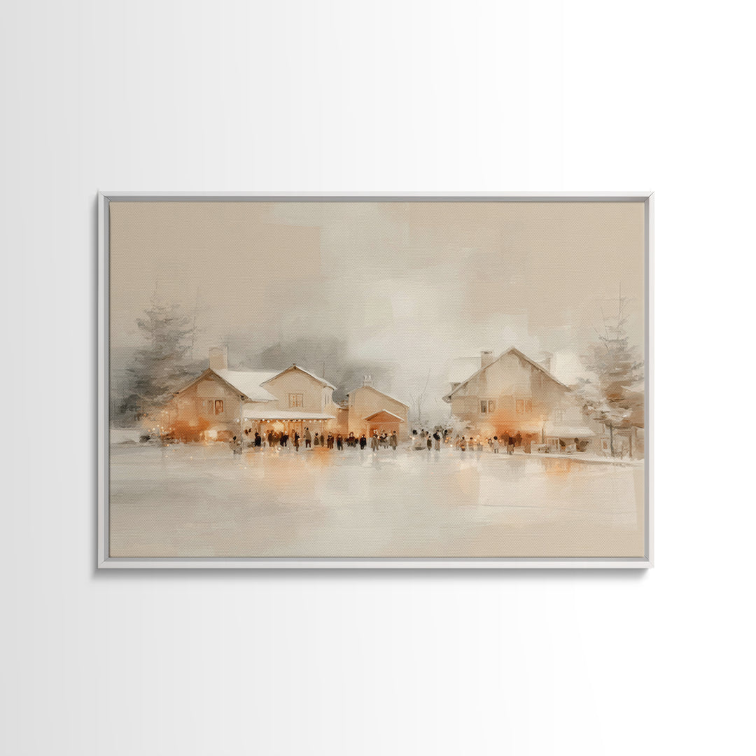 Festive Hearth Lane, Framed Canvas Print, Christmas Wall Art, Framed Christmas Art, Christian Christmas Art, Christmas Art Prints, Christia