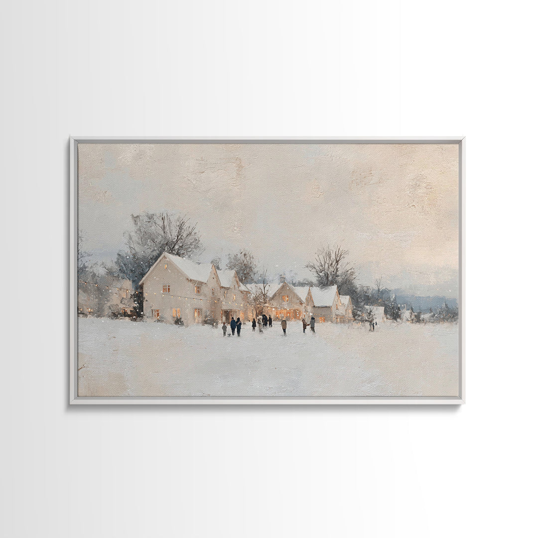Snowy Village Cheer – Framed Canvas Print – Christian Christmas Art – Christmas Wall Art – Christmas Art Prints – Framed Christmas Art – Ch