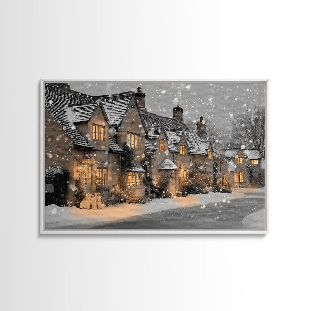 Christmas Cottage Glow | Framed Canvas Print | Framed Christmas Art | Christmas Wall Art | Christian Christmas Art | Christmas Art Prints |