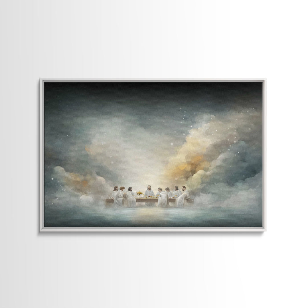 Midnight Chapel Supper, Framed Canvas Print, Christian Wall Art, Vintage Christian Art, Jesus Painting, Christian Art Canvas, Christian Chr
