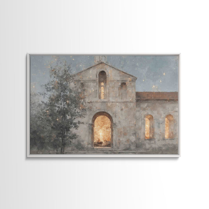 Starry Chapel Glow – Framed Canvas Print – Christian Wall Art – Christian Art Canvas – Christmas Art – Christian Christmas Decor – Jesus Ch