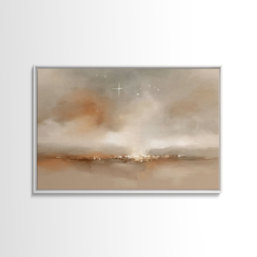 Silent Bethlehem Glow – Framed Canvas Print – Christmas Art – Christian Wall Art – Christian Christmas Art – Christian Art Canvas – Christm
