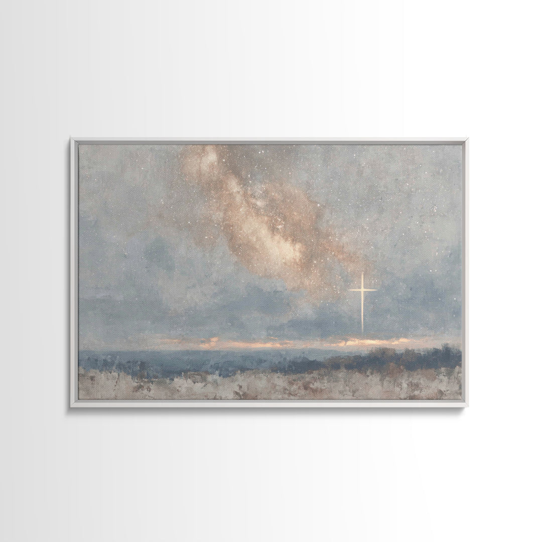 Celestial Cross Light – Framed Canvas Print – Christian Wall Art – Christian Art Canvas – Christian Art – Christian Painting – Christian Gi